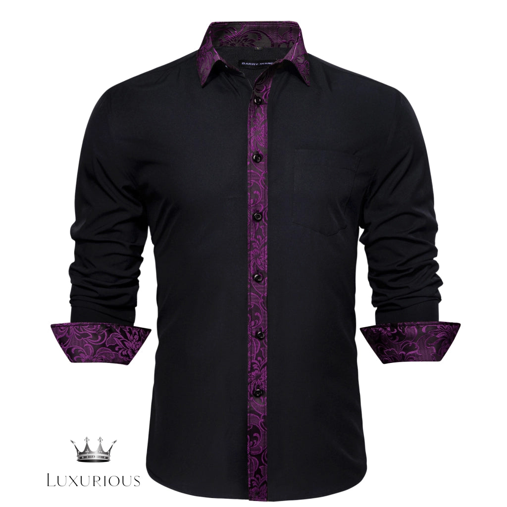 Luxury Silk Long Sleeve Men's Shirt - Slim Fit White with Red Patch Silk Sleeve Shirt Luxurious Weddings
