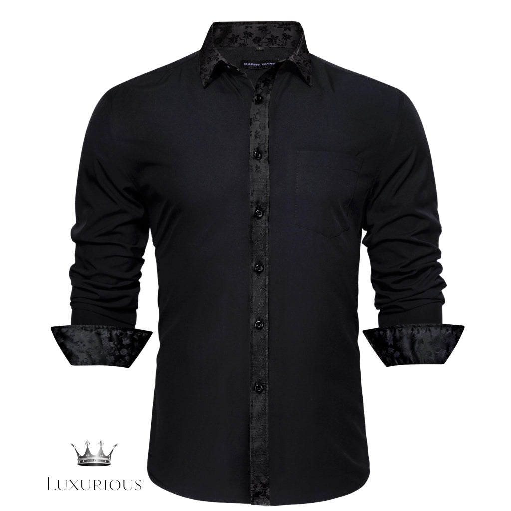 Luxury Silk Long Sleeve Men's Shirt - Slim Fit White with Red Patch Silk Sleeve Shirt Luxurious Weddings