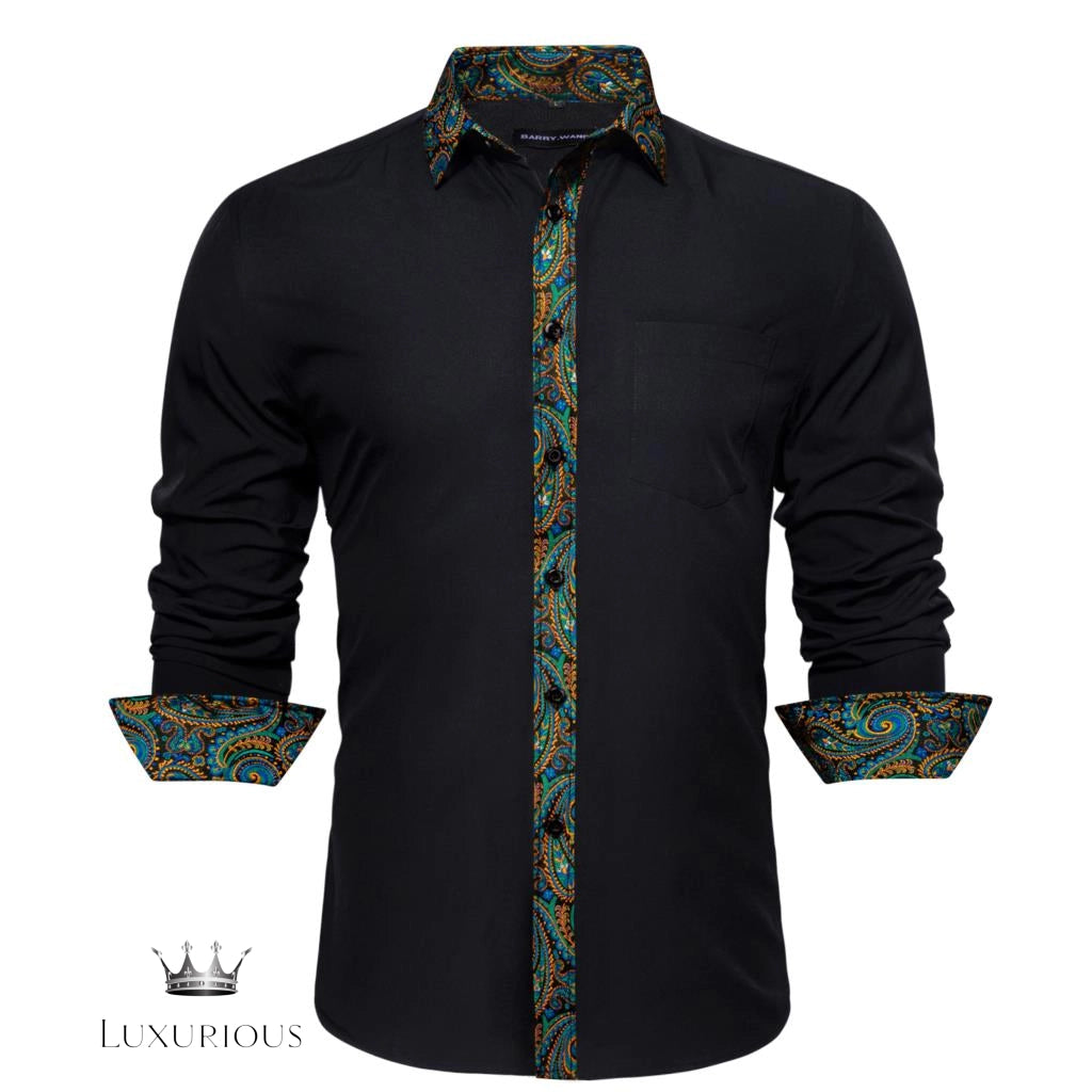Luxury Silk Long Sleeve Men's Shirt - Slim Fit White with Red Patch Silk Sleeve Shirt Luxurious Weddings