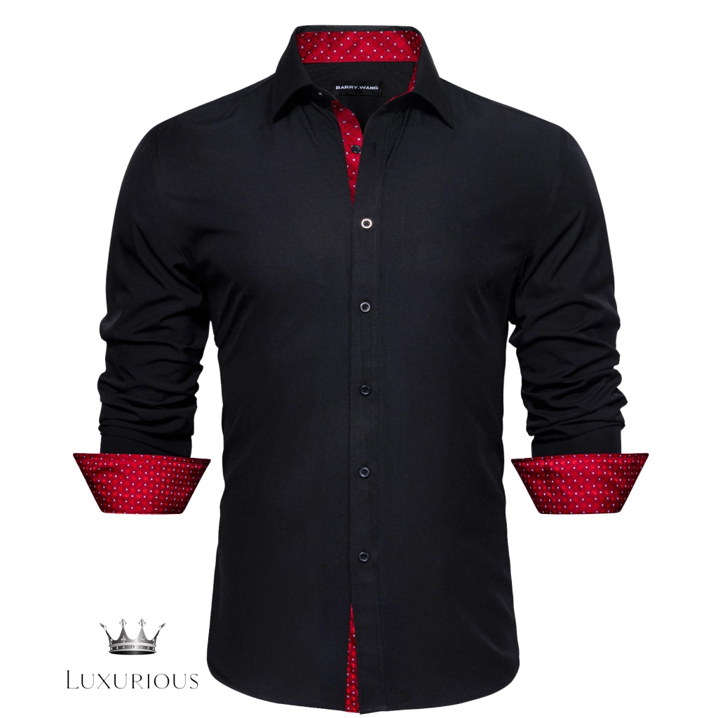 Luxury Silk Long Sleeve Men's Shirt - Slim Fit White with Red Patch Silk Sleeve Shirt Luxurious Weddings
