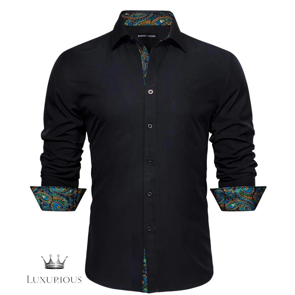 Luxury Silk Long Sleeve Men's Shirt - Slim Fit White with Red Patch Silk Sleeve Shirt Luxurious Weddings
