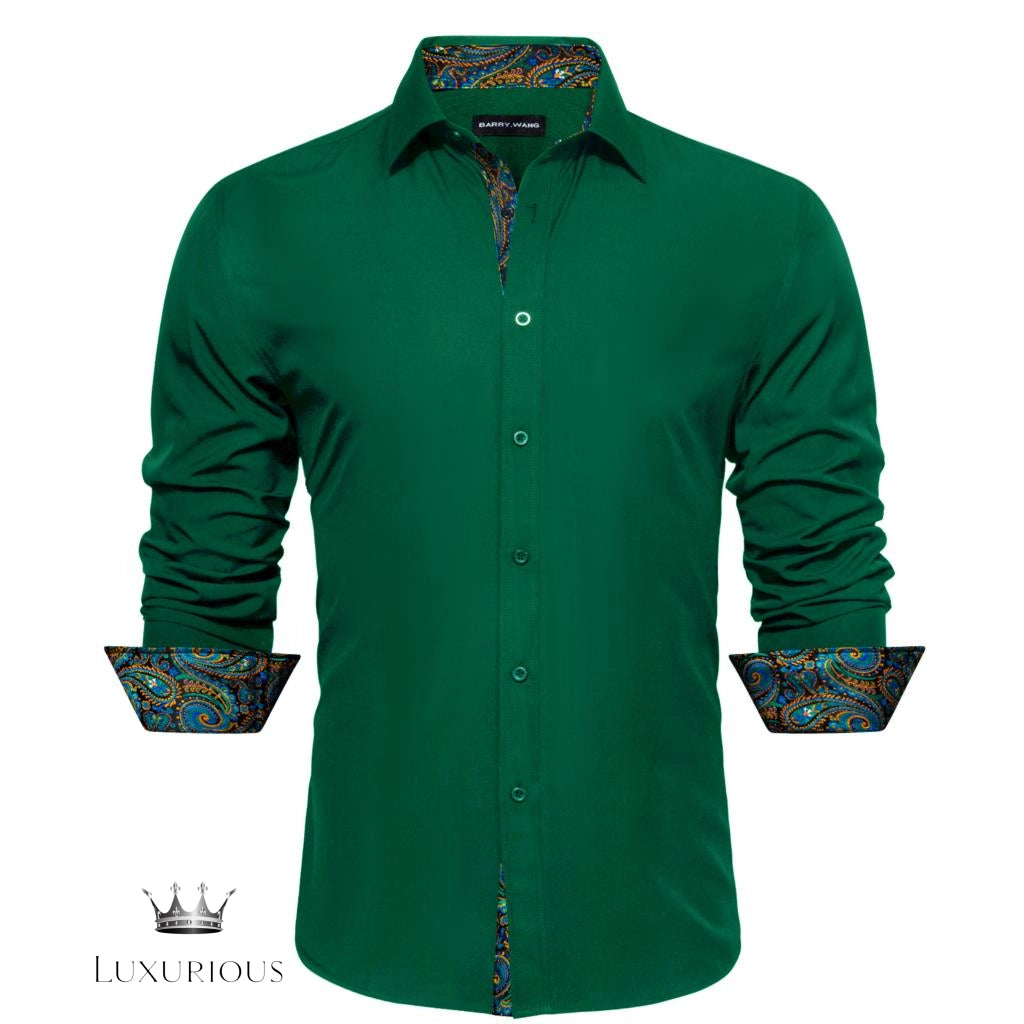 Luxury Silk Long Sleeve Men's Shirt - Slim Fit White with Red Patch Silk Sleeve Shirt Luxurious Weddings