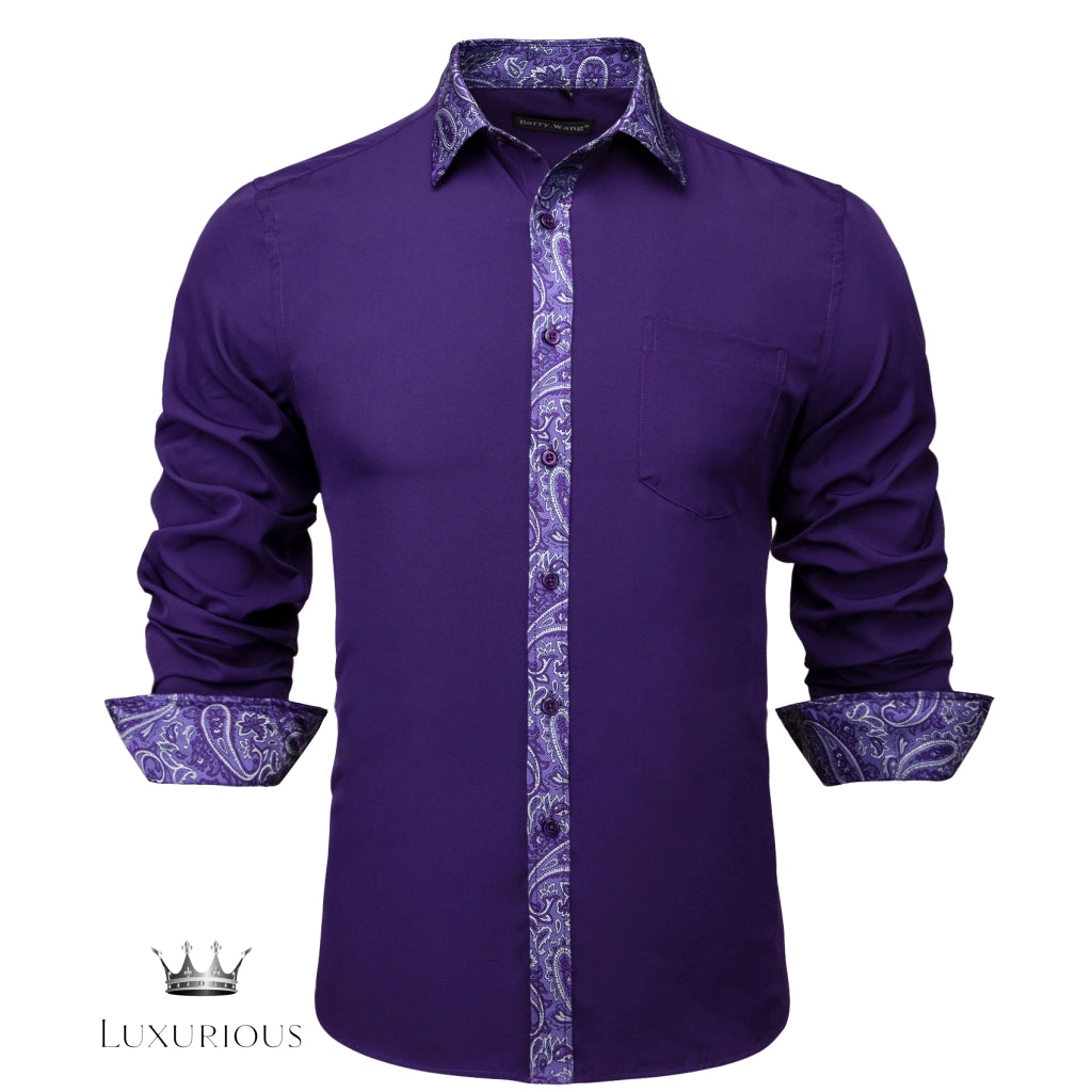 Luxury Silk Long Sleeve Men's Shirt - Slim Fit White with Red Patch Silk Sleeve Shirt Luxurious Weddings