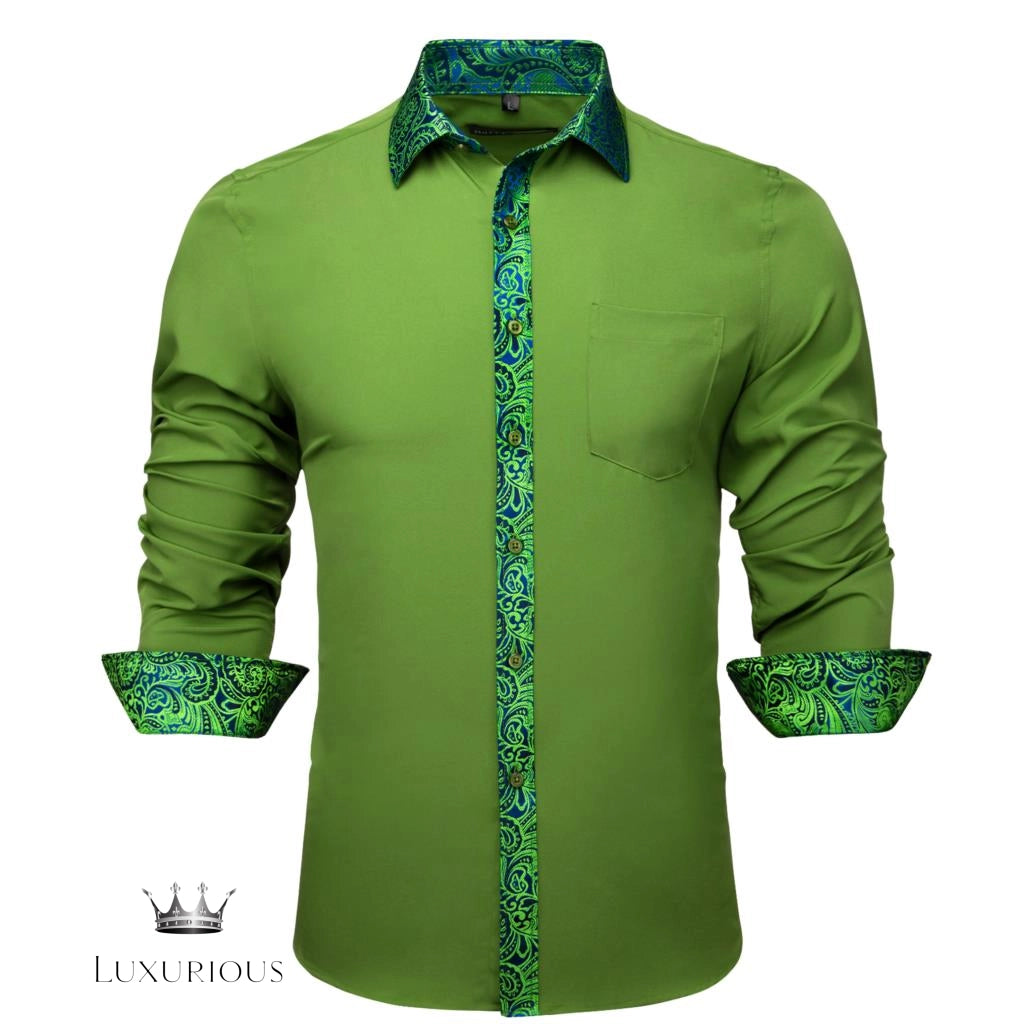 Luxury Silk Long Sleeve Men's Shirt - Slim Fit White with Red Patch Silk Sleeve Shirt Luxurious Weddings