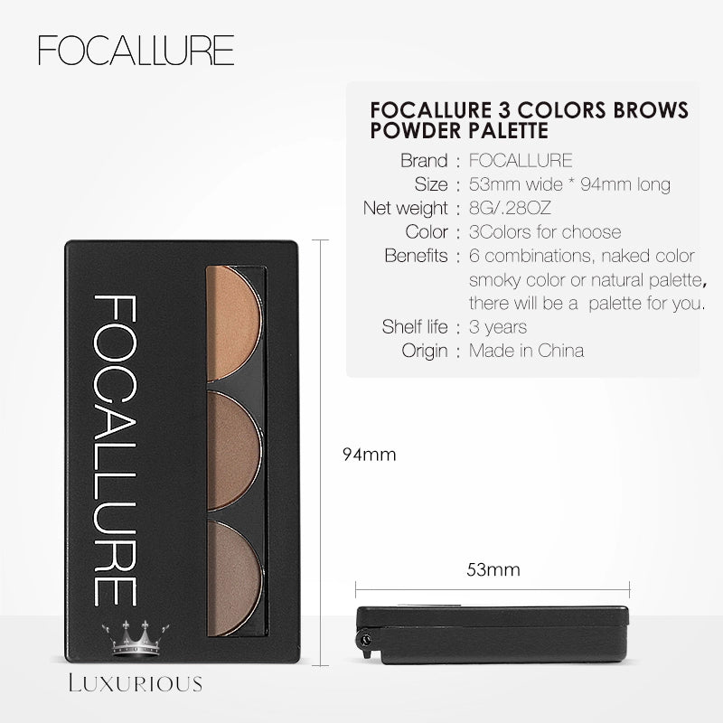 FOCALLURE 3-Color Brow Powder Palette Eyebrow Makeup Luxurious Weddings