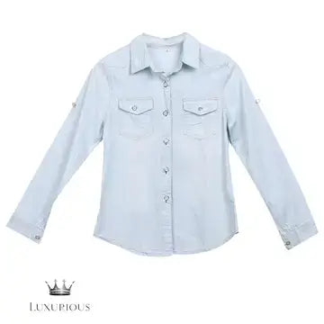 Denim Long Sleeve Shirt Tops - Blue Jean Blouse Women's shirt Luxurious Weddings