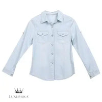Denim Long Sleeve Shirt Tops - Blue Jean Blouse Women's shirt Luxurious Weddings