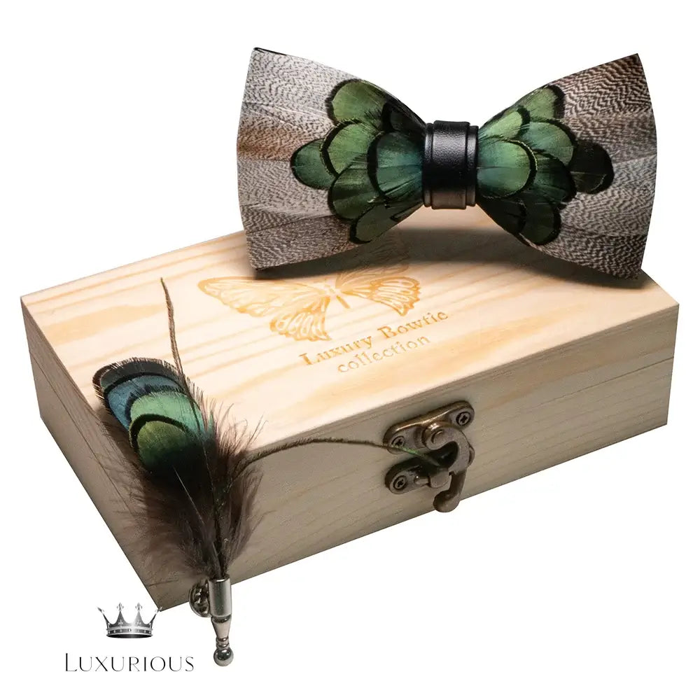 Handmade Luxury Feather Bow Tie Gift Set + Box Bow Tie Luxurious Weddings