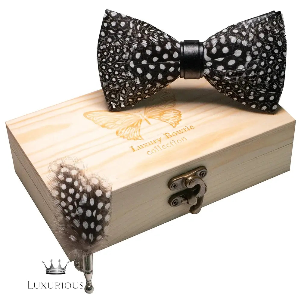 Handmade Luxury Feather Bow Tie Gift Set + Box Bow Tie Luxurious Weddings