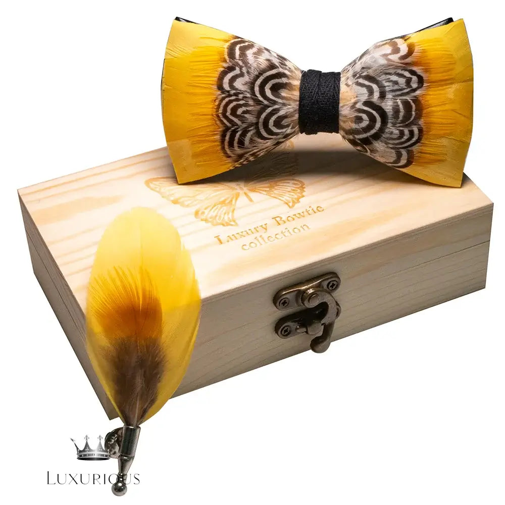 Handmade Luxury Feather Bow Tie Gift Set + Box Bow Tie Luxurious Weddings