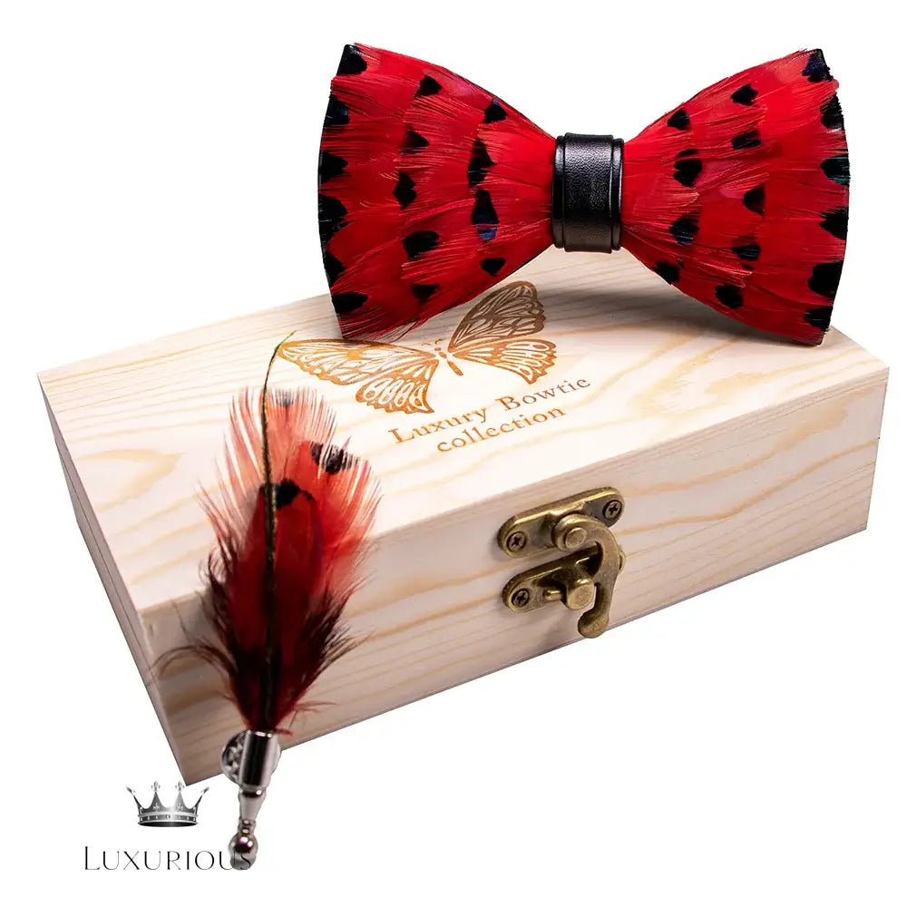 Handmade Luxury Feather Bow Tie Gift Set + Box Bow Tie Luxurious Weddings