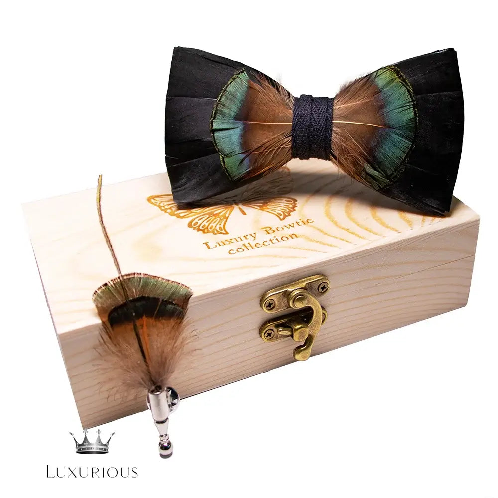 Handmade Luxury Feather Bow Tie Gift Set + Box Bow Tie Luxurious Weddings