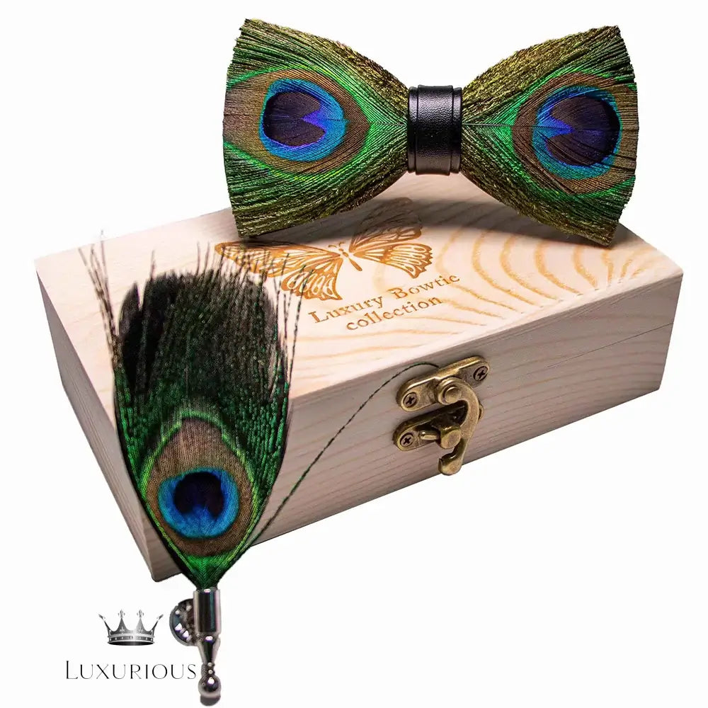 Handmade Luxury Feather Bow Tie Gift Set + Box Bow Tie Luxurious Weddings