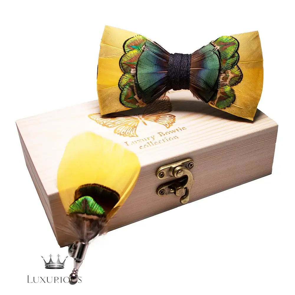 Handmade Luxury Feather Bow Tie Gift Set + Box Bow Tie Luxurious Weddings