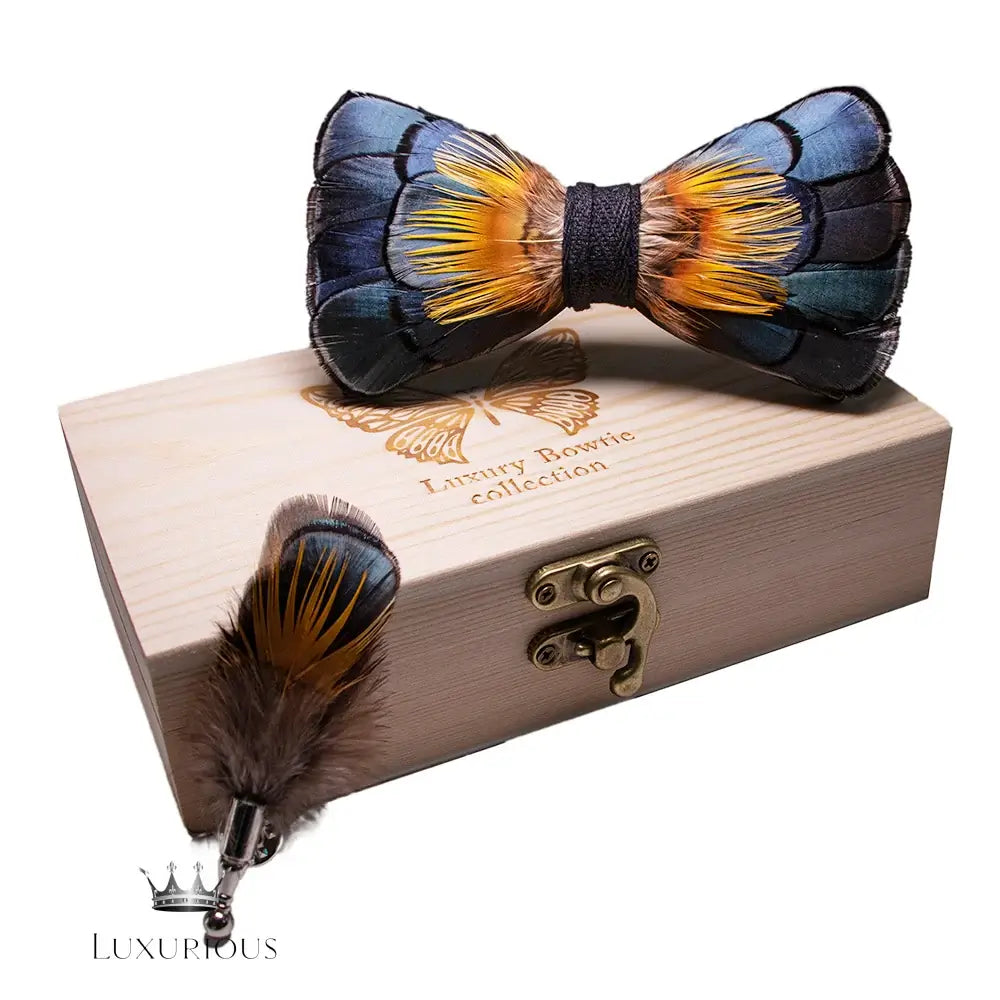 Handmade Luxury Feather Bow Tie Gift Set + Box Bow Tie Luxurious Weddings