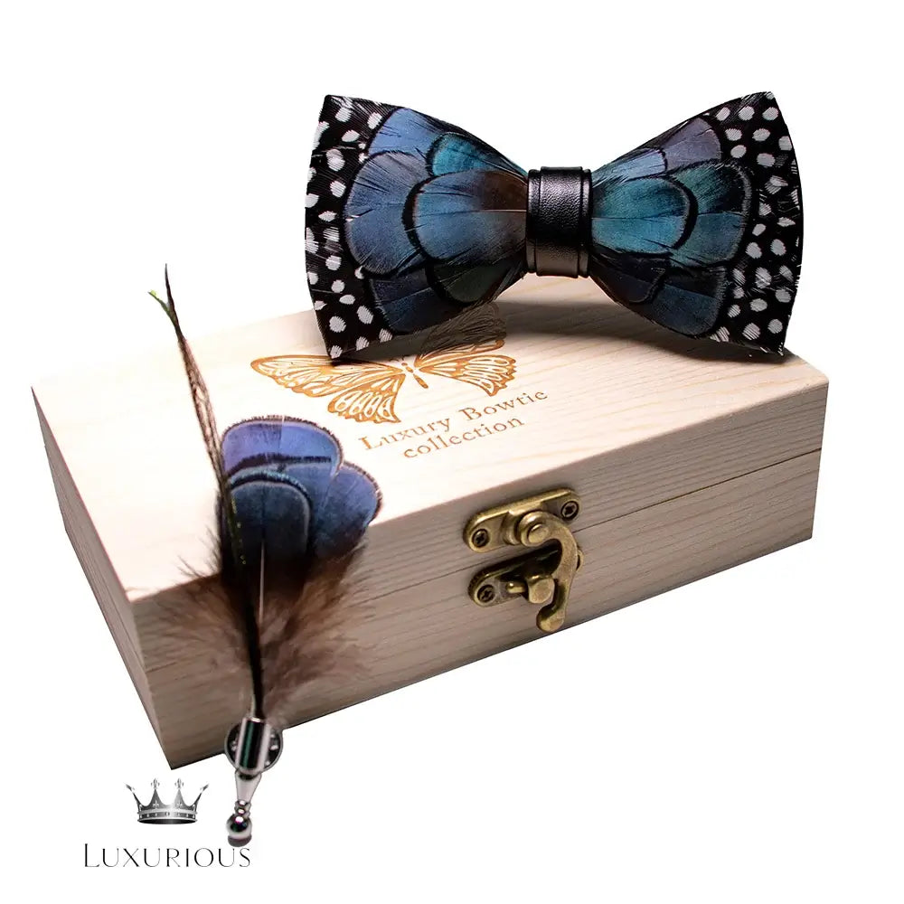 Handmade Luxury Feather Bow Tie Gift Set + Box Bow Tie Luxurious Weddings