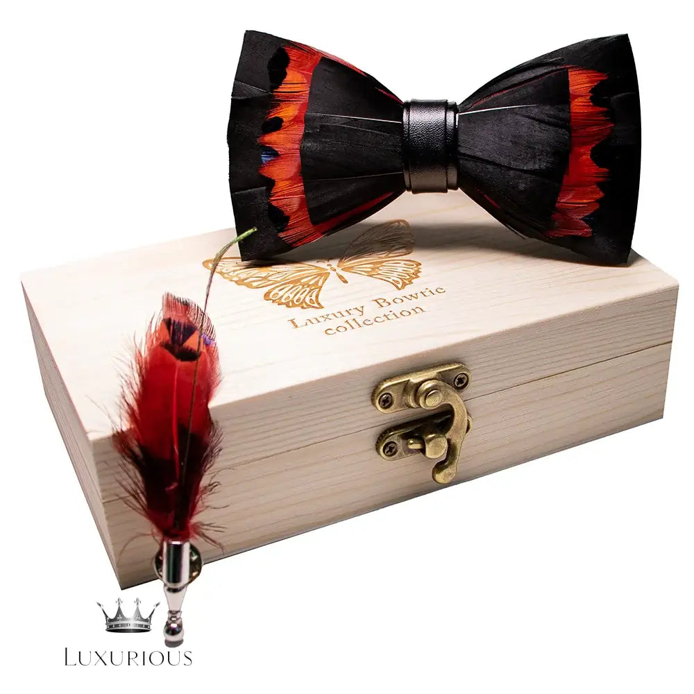 Handmade Luxury Feather Bow Tie Gift Set + Box Bow Tie Luxurious Weddings
