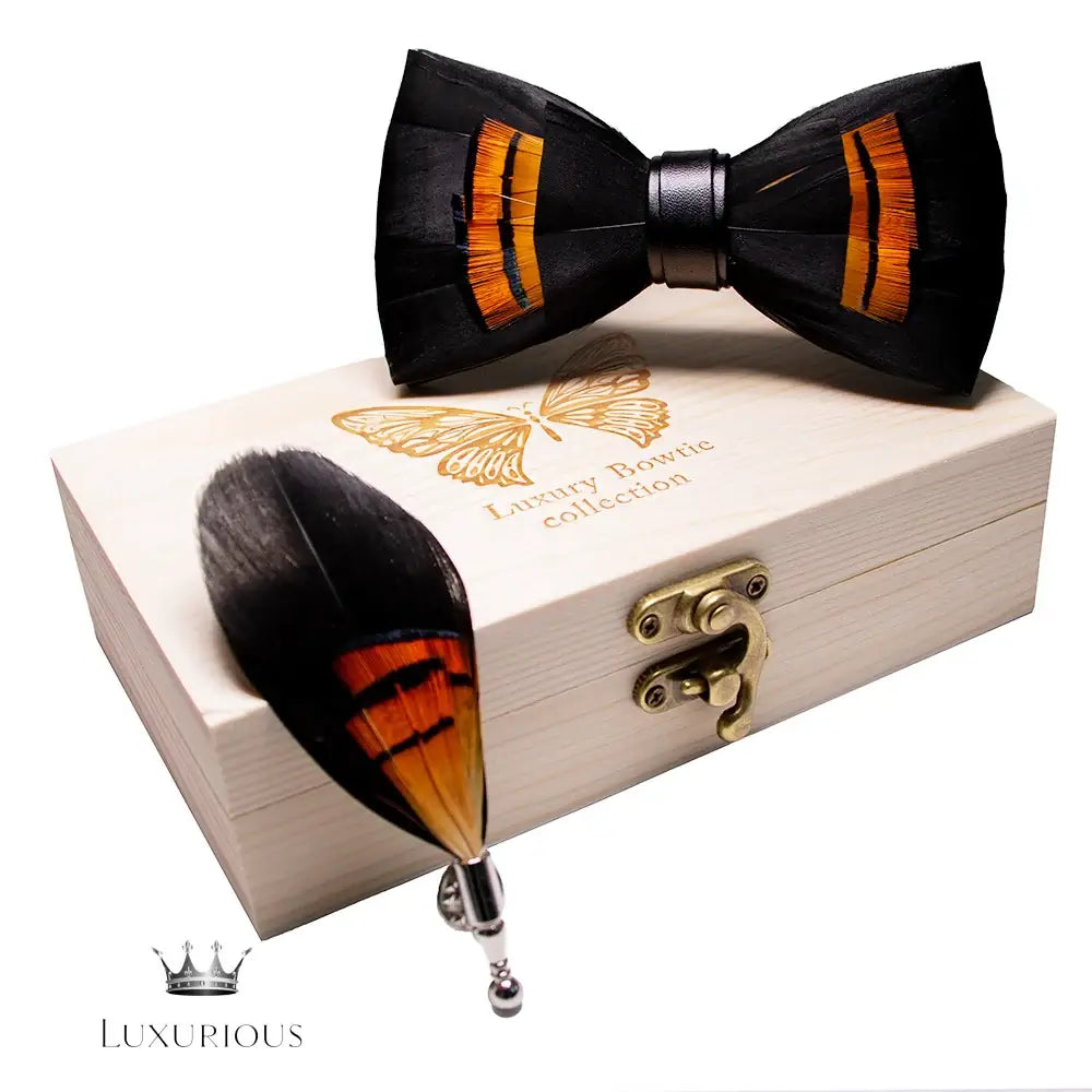 Handmade Luxury Feather Bow Tie Gift Set + Box Bow Tie Luxurious Weddings