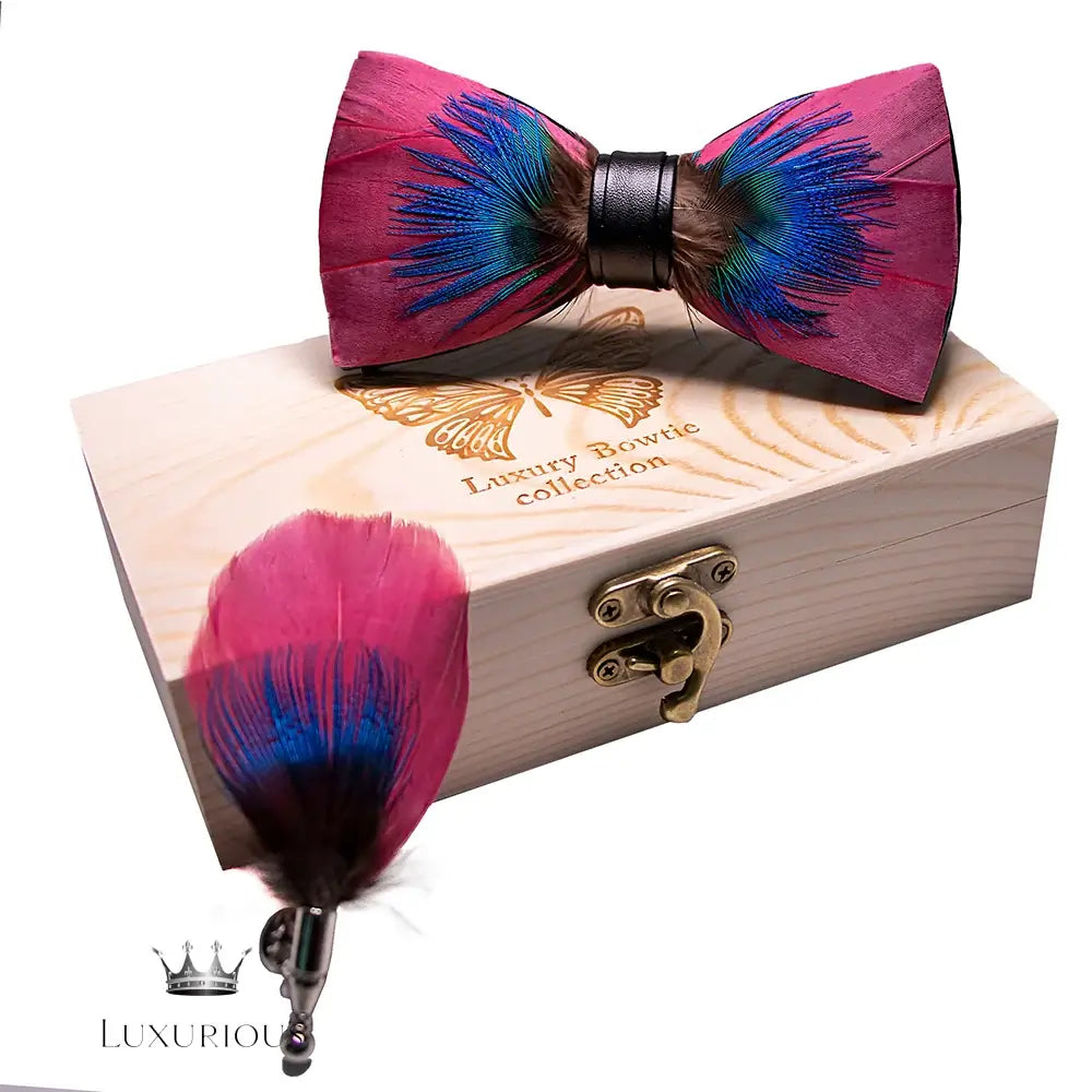 Handmade Luxury Feather Bow Tie Gift Set + Box Bow Tie Luxurious Weddings