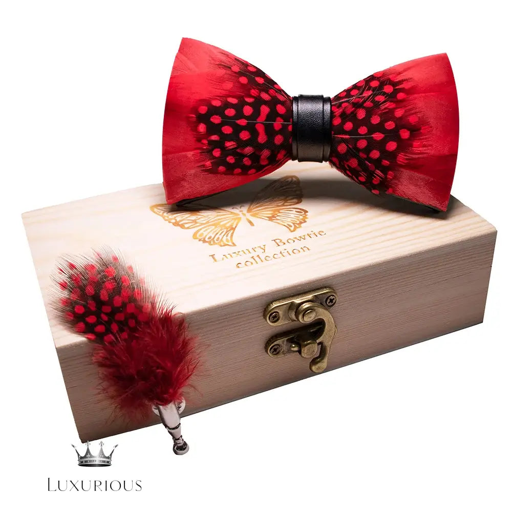 Handmade Luxury Feather Bow Tie Gift Set + Box Bow Tie Luxurious Weddings
