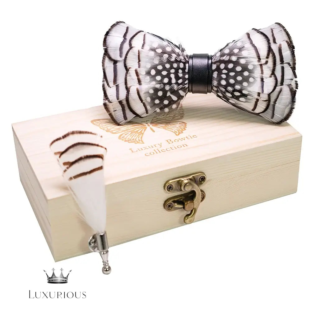 Handmade Luxury Feather Bow Tie Gift Set + Box Bow Tie Luxurious Weddings