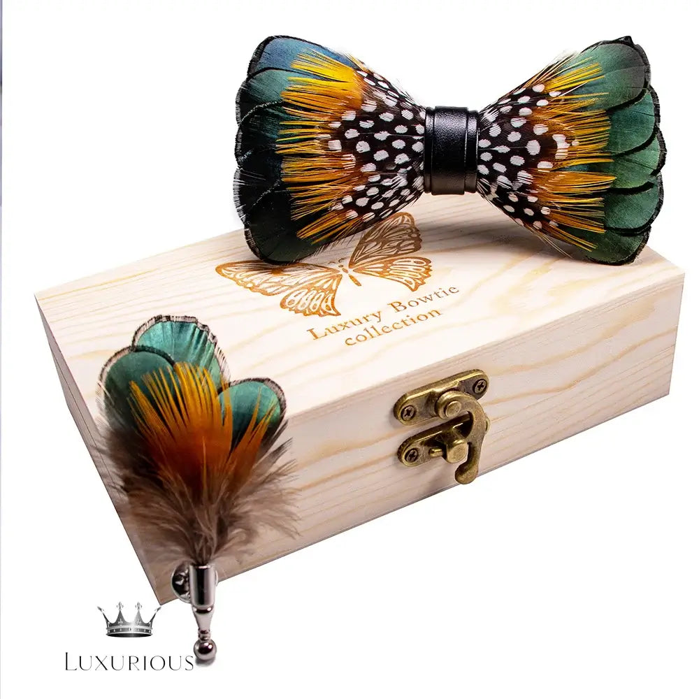 Handmade Luxury Feather Bow Tie Gift Set + Box Bow Tie Luxurious Weddings