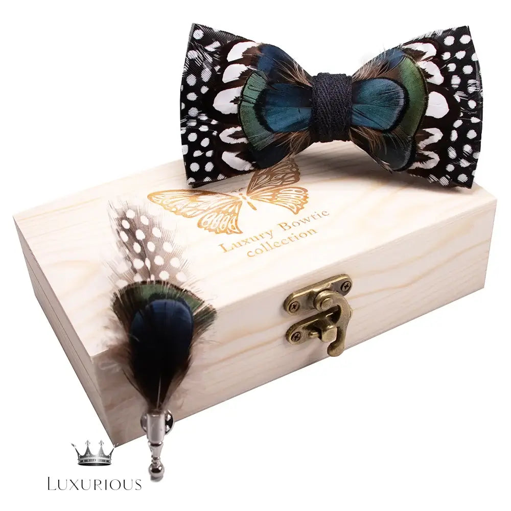 Handmade Luxury Feather Bow Tie Gift Set + Box Bow Tie Luxurious Weddings
