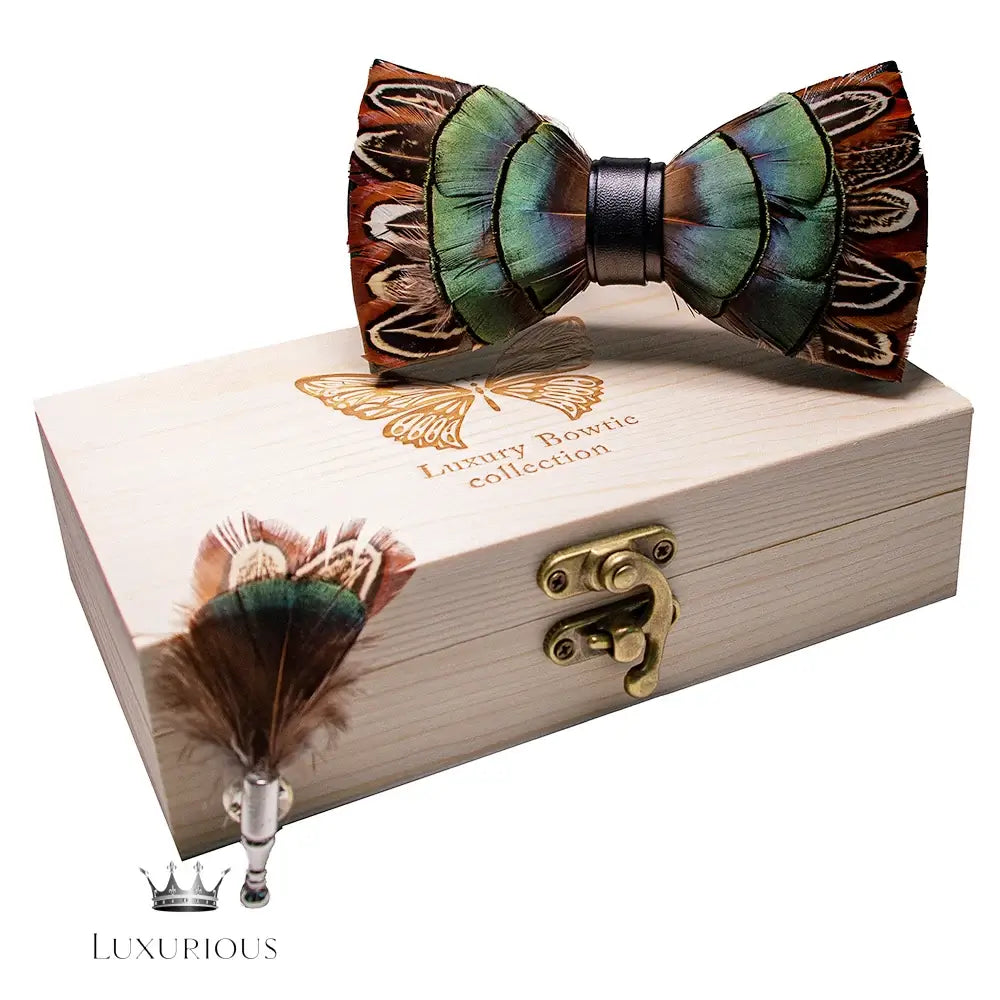 Handmade Luxury Feather Bow Tie Gift Set + Box Bow Tie Luxurious Weddings