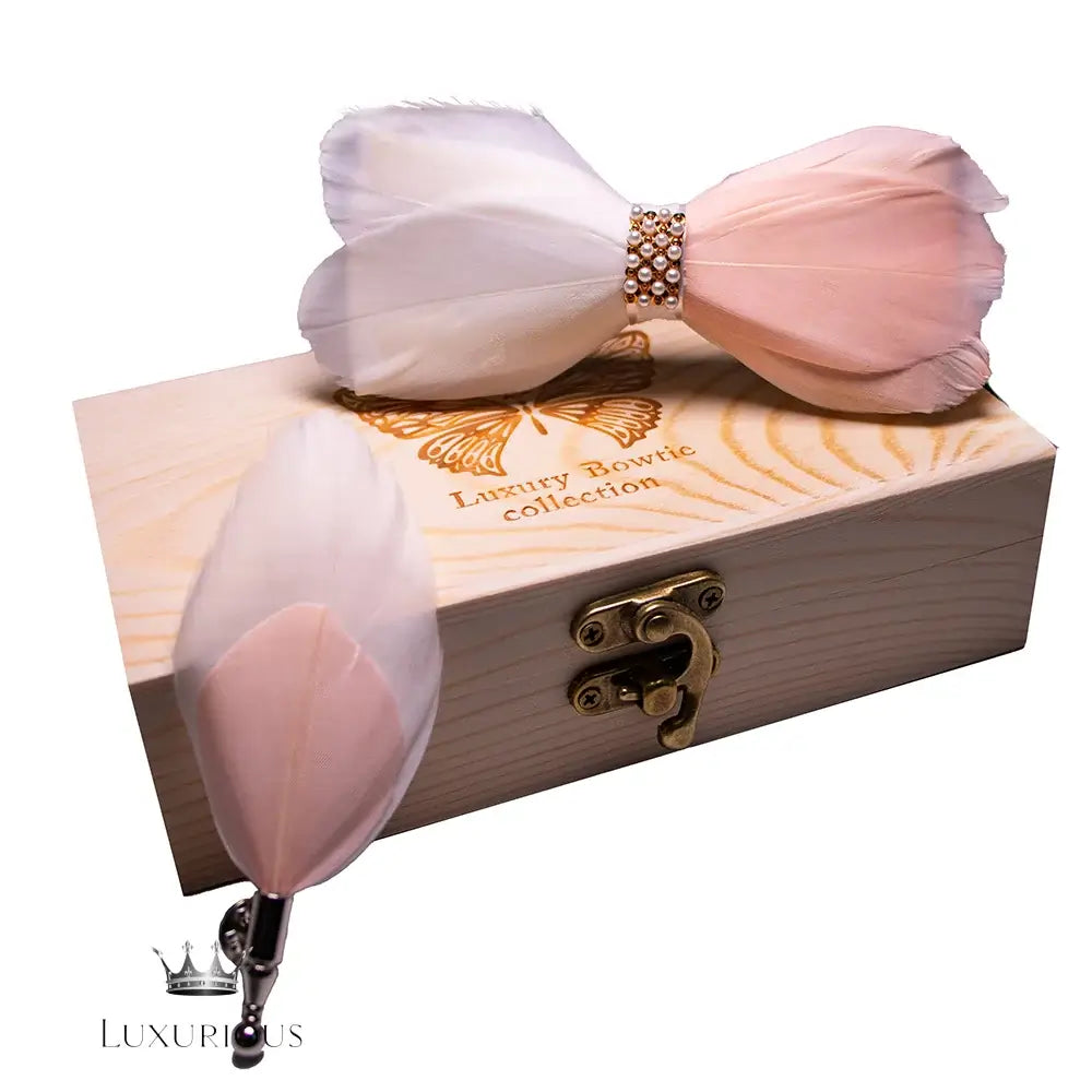Handmade Luxury Feather Bow Tie Gift Set + Box Bow Tie Luxurious Weddings