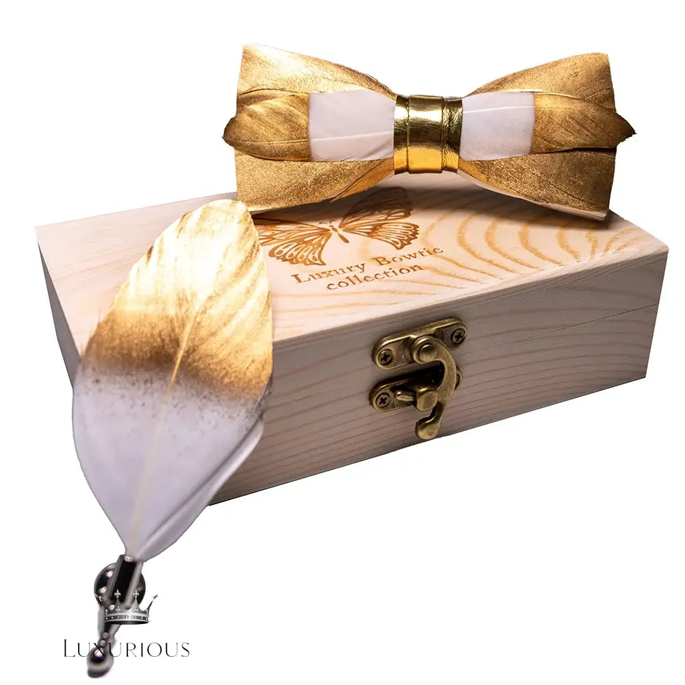 Handmade Luxury Feather Bow Tie Gift Set + Box Bow Tie Luxurious Weddings