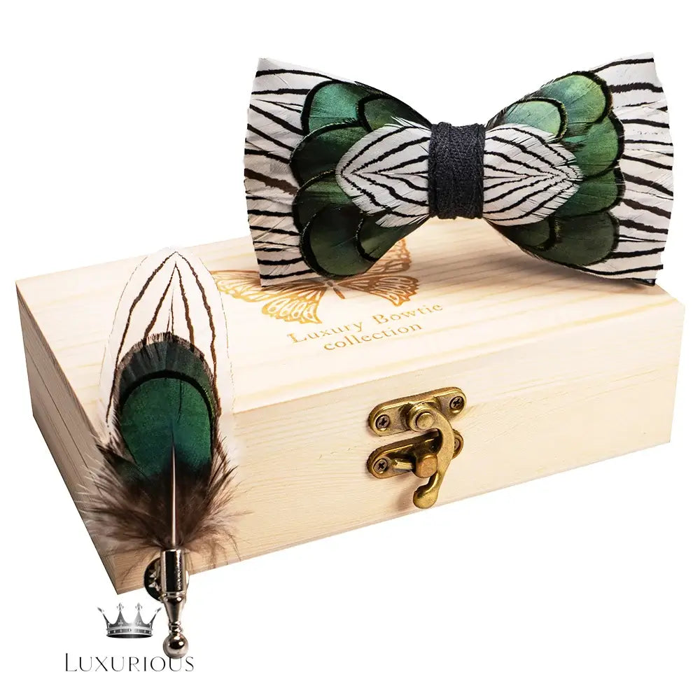 Handmade Luxury Feather Bow Tie Gift Set + Box Bow Tie Luxurious Weddings