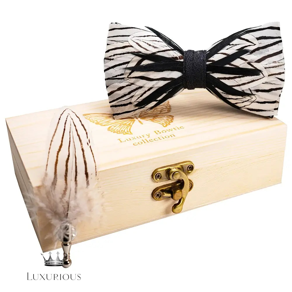 Handmade Luxury Feather Bow Tie Gift Set + Box Bow Tie Luxurious Weddings