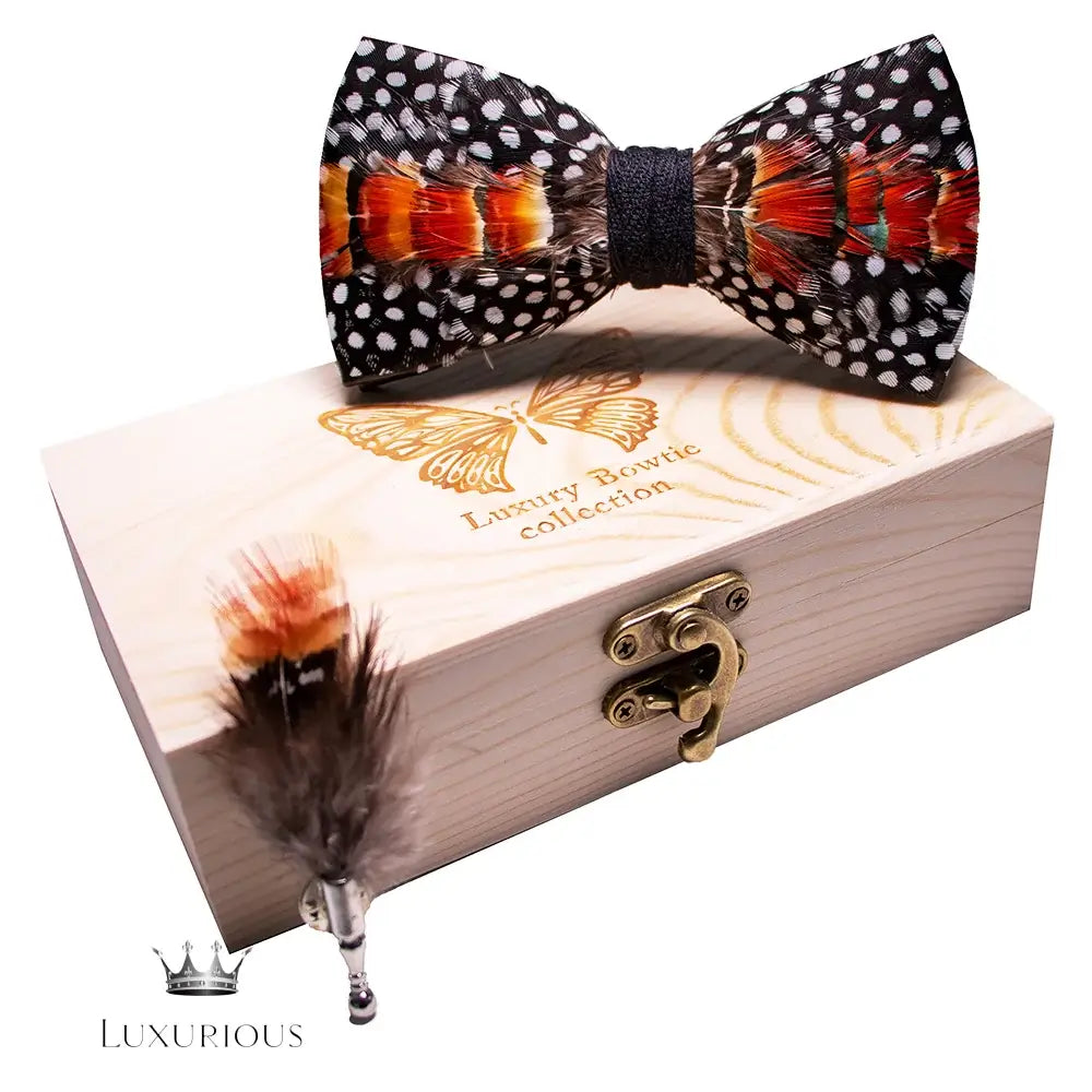 Handmade Luxury Feather Bow Tie Gift Set + Box Bow Tie Luxurious Weddings