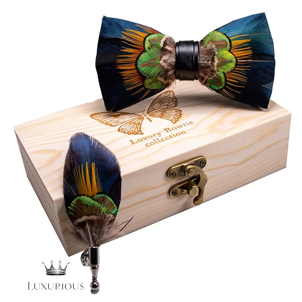 Handmade Luxury Feather Bow Tie Gift Set + Box Bow Tie Luxurious Weddings