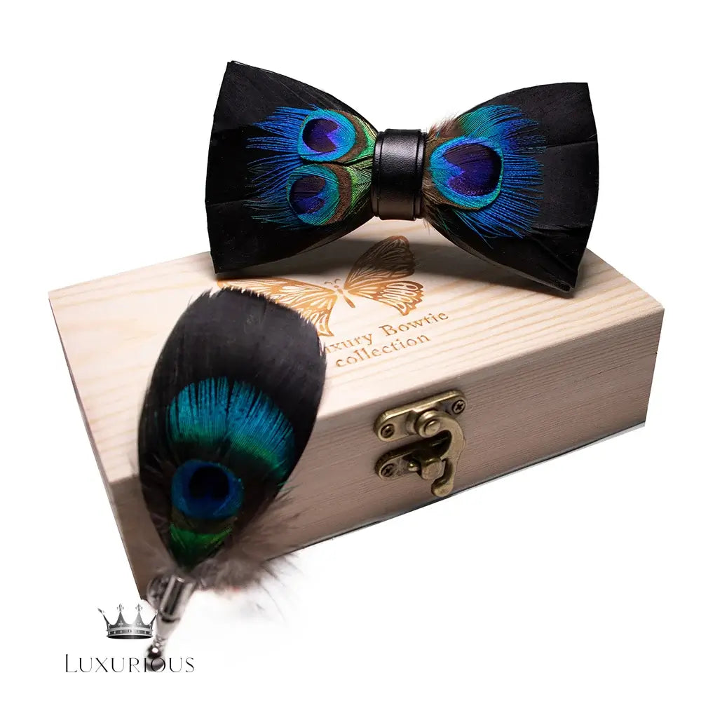 Handmade Luxury Feather Bow Tie Gift Set + Box Bow Tie Luxurious Weddings