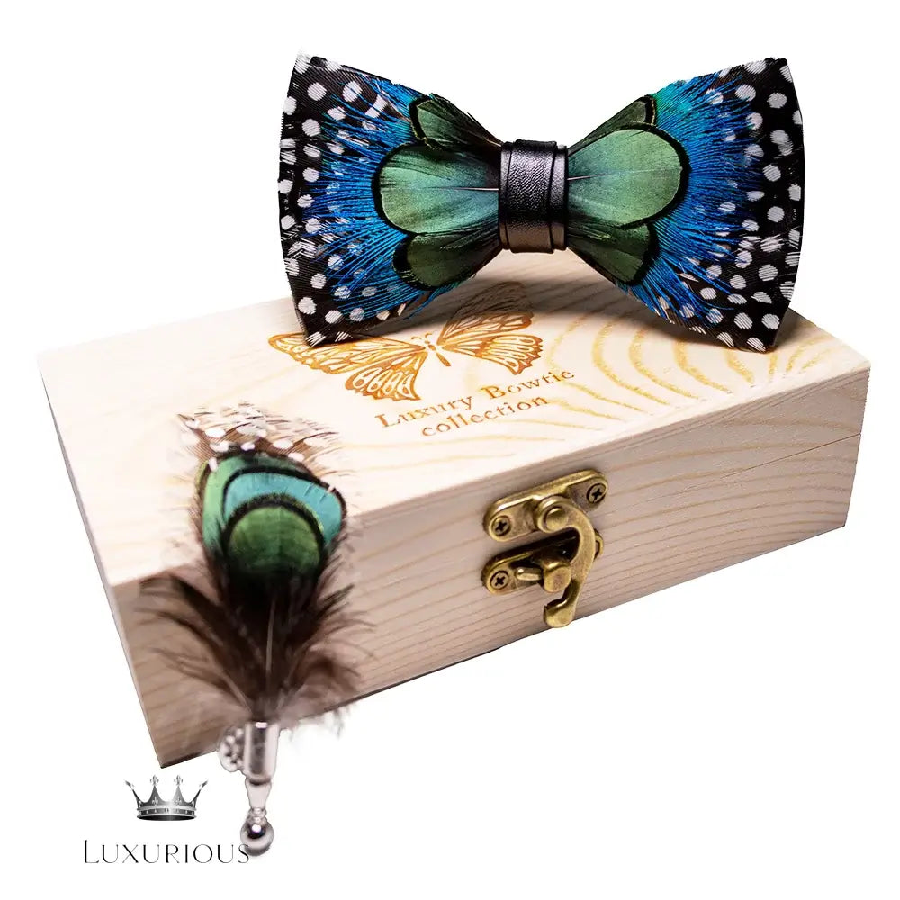 Handmade Luxury Feather Bow Tie Gift Set + Box Bow Tie Luxurious Weddings