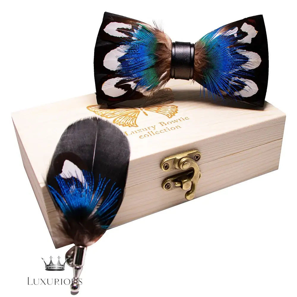Handmade Luxury Feather Bow Tie Gift Set + Box Bow Tie Luxurious Weddings