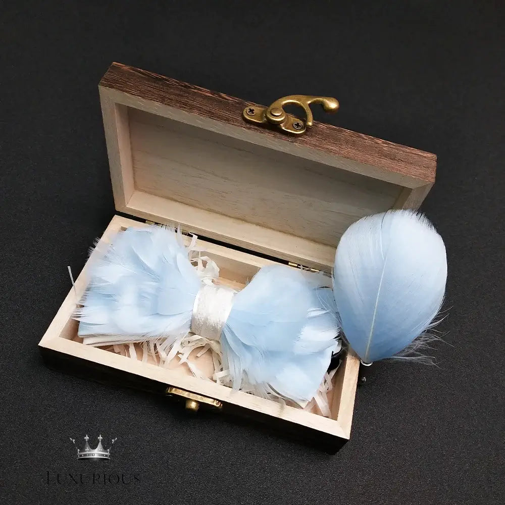 Elegant Handmade Blue Feather Bow Ties for Men Bow Ties Luxurious Weddings
