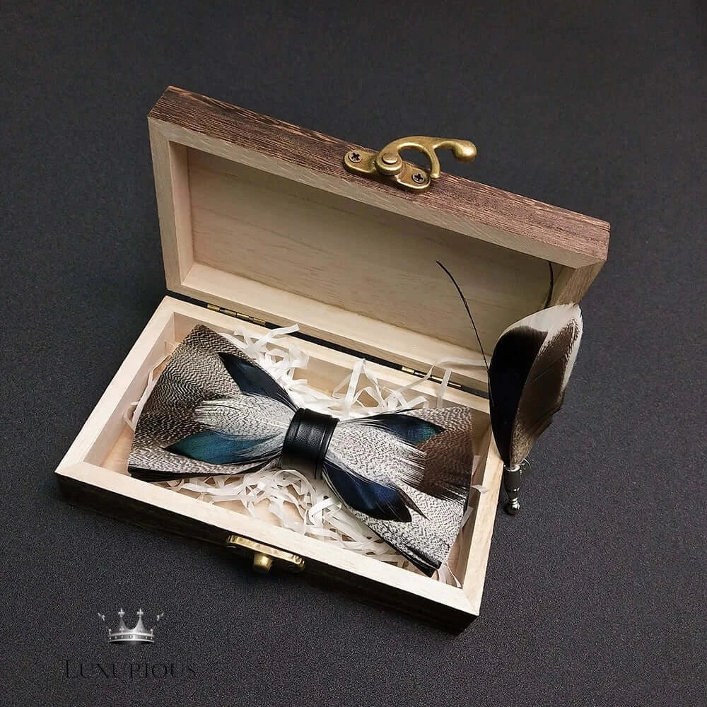 Elegant Handmade Blue Feather Bow Ties for Men Bow Ties Luxurious Weddings
