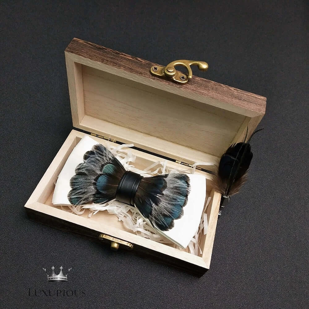 Elegant Handmade Blue Feather Bow Ties for Men Bow Ties Luxurious Weddings