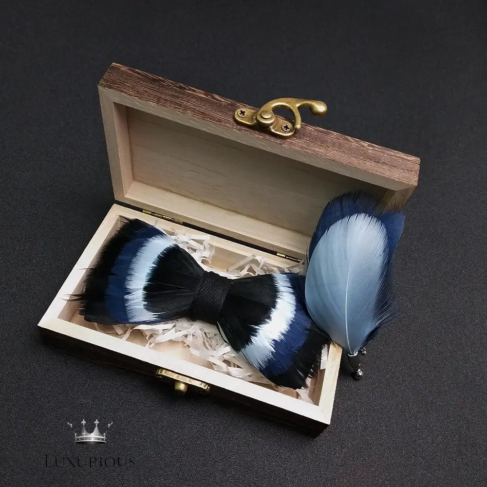 Elegant Handmade Blue Feather Bow Ties for Men Bow Ties Luxurious Weddings