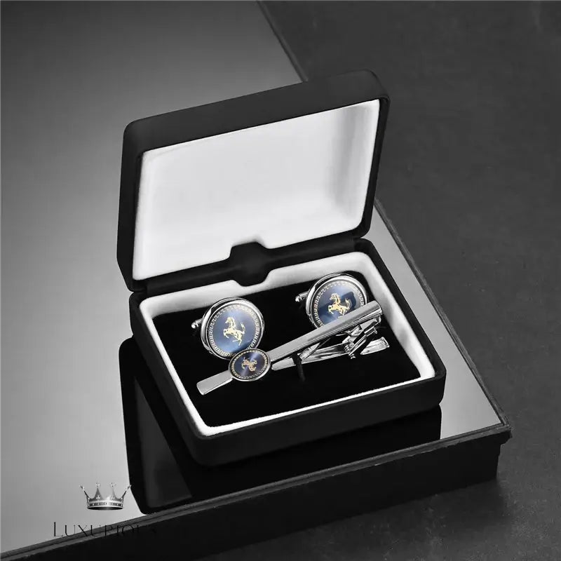Blue Horse Cufflinks & Tie Clip Set Cufflinks Luxurious Weddings