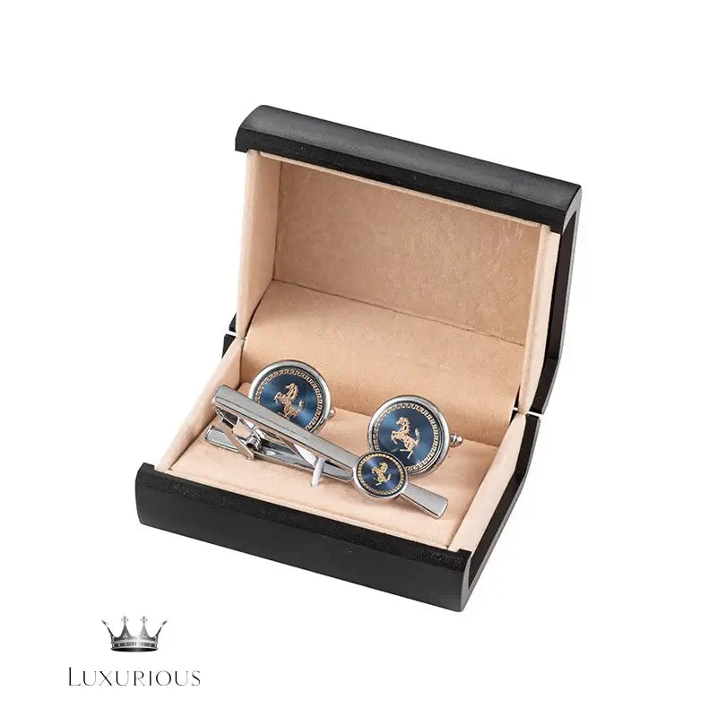 Blue Horse Cufflinks & Tie Clip Set Cufflinks Luxurious Weddings