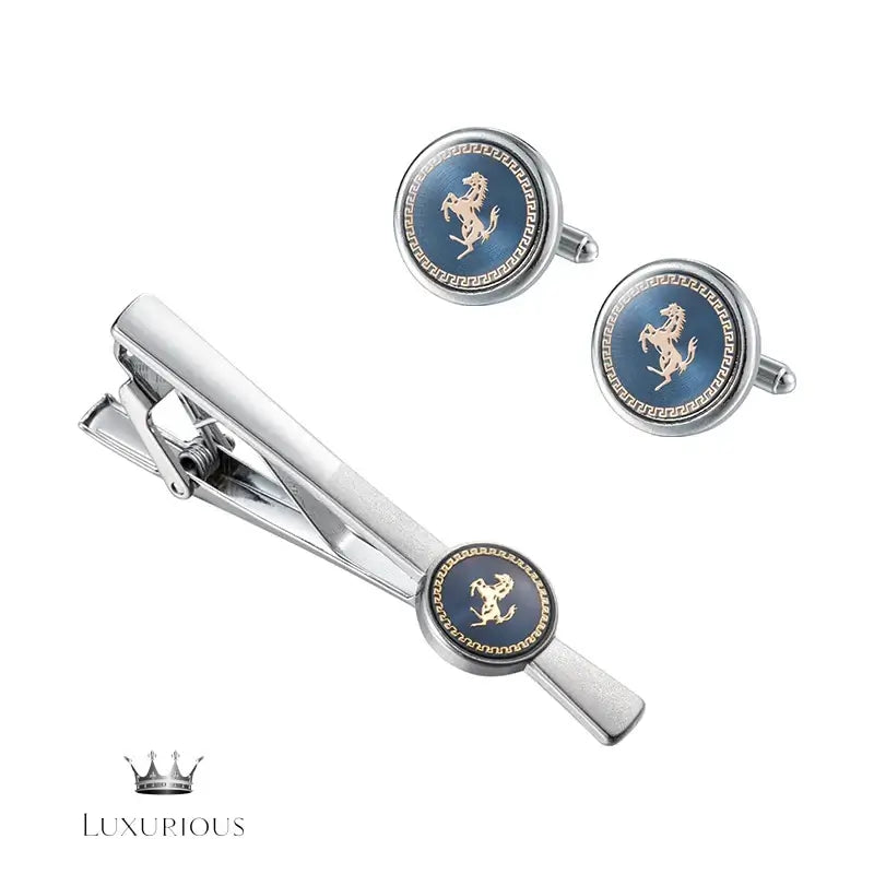 Blue Horse Cufflinks & Tie Clip Set Cufflinks Luxurious Weddings