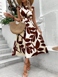 Cutout Printed Cap Sleeve Midi Dress Summer Dress Luxurious Weddings