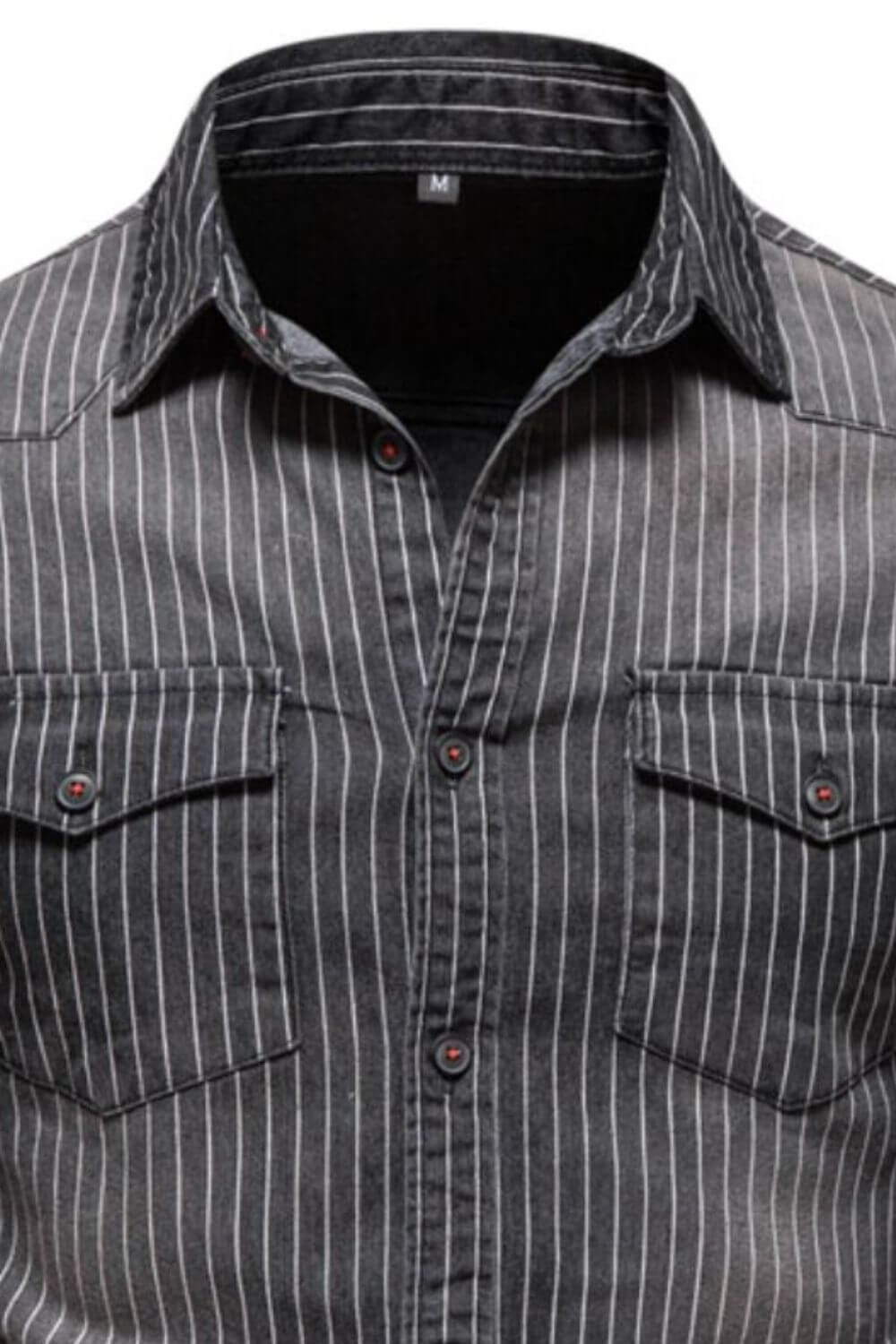 Men's Striped Collared Neck Button Down Denim Shirt Men's Shirts Luxurious Weddings