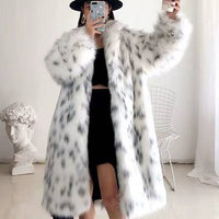 Long Elegant White Leopard Faux Mink Fur Coat Jackets Fur jacket Luxurious Weddings