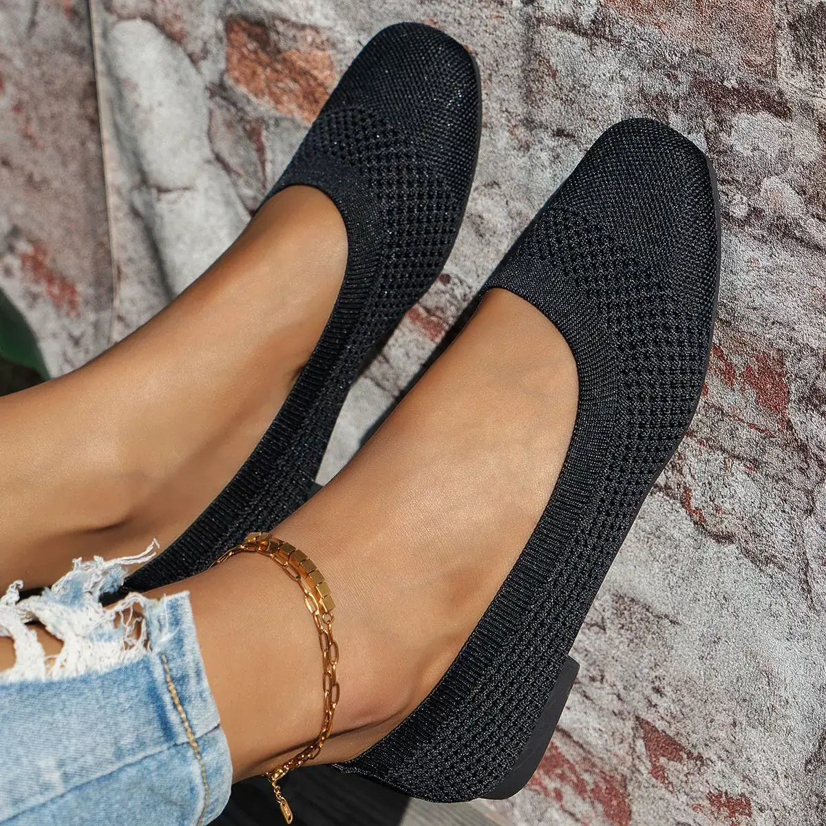 Square Toe Solid Color Mesh Slip-Ons flats Luxurious Weddings