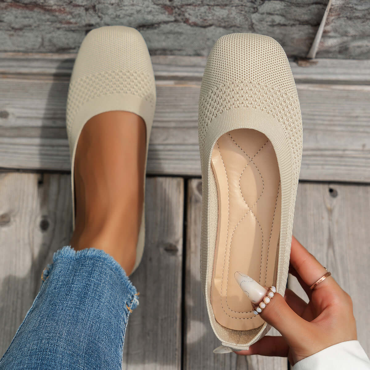 Square Toe Solid Color Mesh Slip-Ons flats Luxurious Weddings