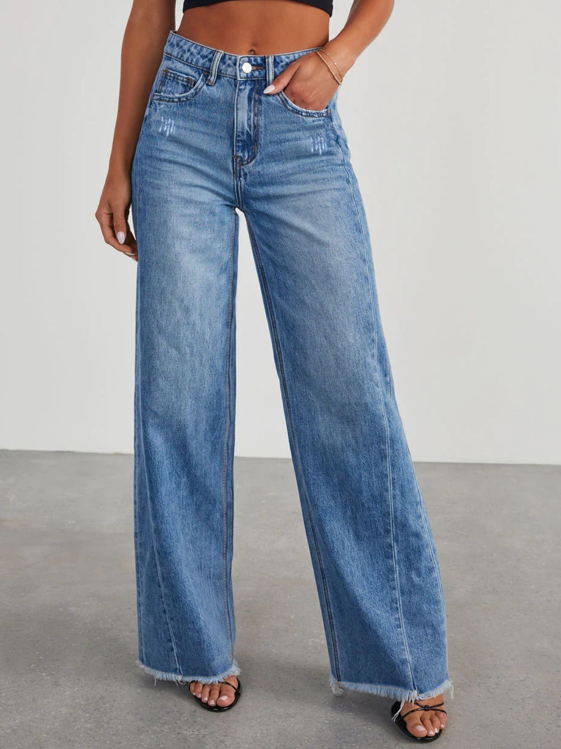 Raw Hem Wide Leg Jeans Jeans Luxurious Weddings
